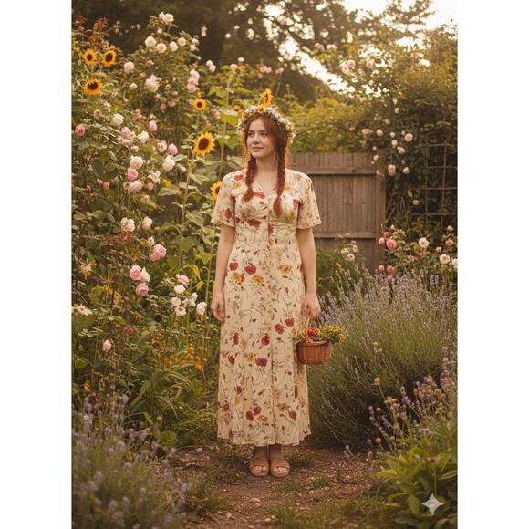 Vintage LizSport Floral Button front midi dress 6 - Picture 1 of 9